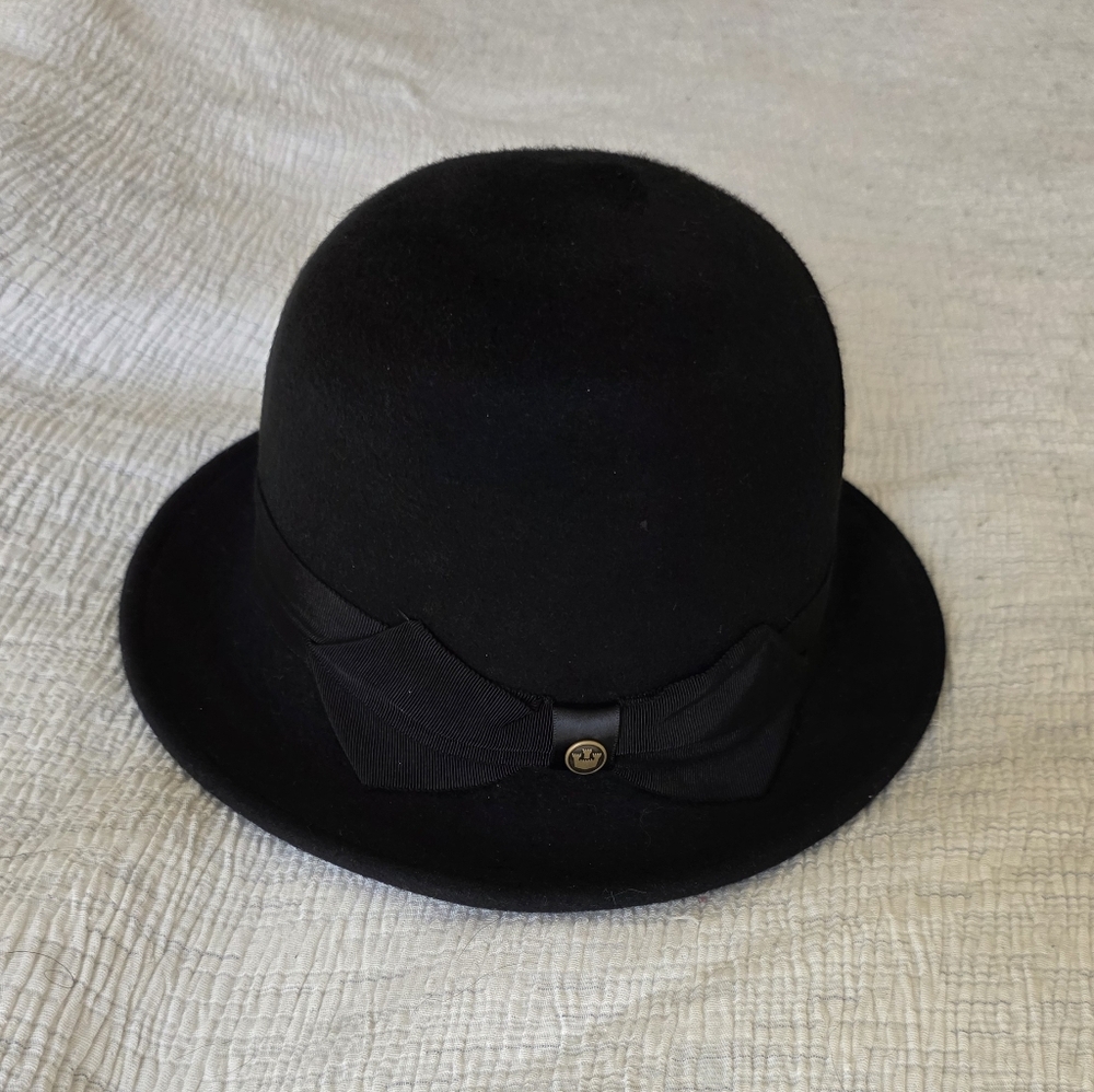 Vintage Black Cloche Hat Wool Elegant Minimalist Parisian Style Old Money Glamou - Picture 2 of 7